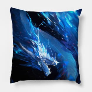 Abyssal Echoes - Blue Sapphire Dragon Art Pillow