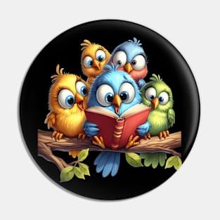 A Bunch Of Funny Birds Reading A Book Pin