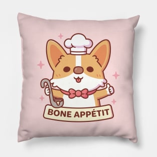 Cute Corgi Chef Bone Appétit Funny Pun Pillow