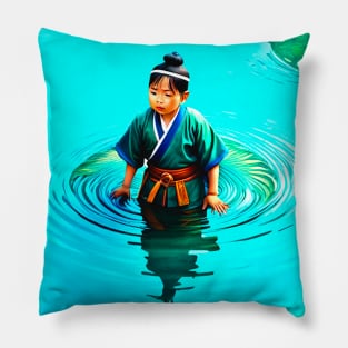 Oriental boy in the magical lake Pillow