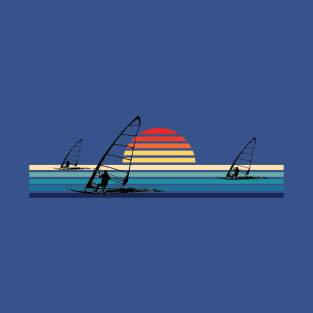 Windsurfing Retro Sunset Vintage stripe racing windsurfer T-Shirt