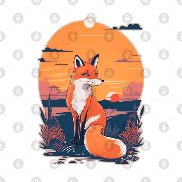 Sunset Fox: Graceful Wildlife Beneath the Setting Sun by Orange-C
