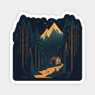 Hidden House in Mountains Magnet