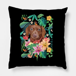 Tropical Chocolate Dachshund Doxie Puppy Pillow