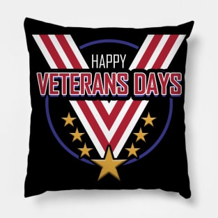 Big V Shaped Medal Ribbon Happy Veterans Day Pillow