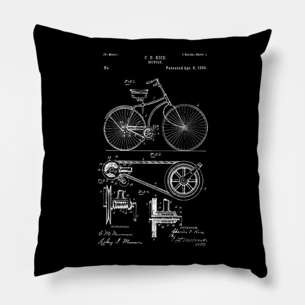 Bicycle Patent White Pillow by Luve