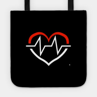 a heart, a beating white and red heart. Tote
