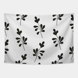 Black White Simple Botanical Tropical Leaves Tapestry