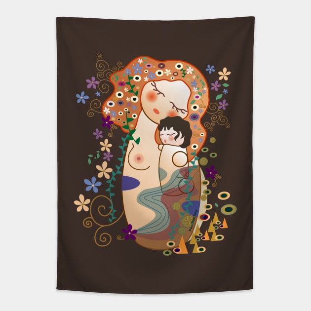 Kokeshis Mother and child of Klimt Tapestry by Pendientera