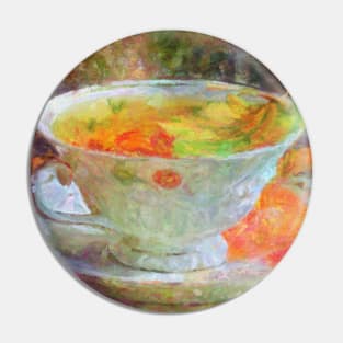 Autumn Leaf Teacup Impressionist Painting Pin