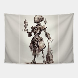 Steampunk Robot Companion Tapestry