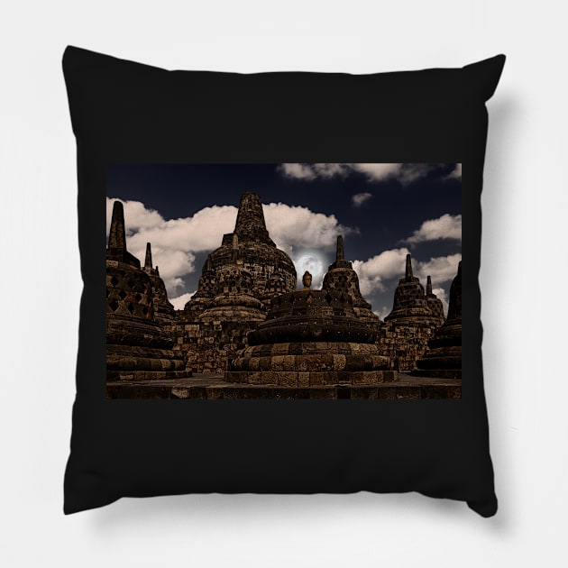 Borobudur Moonrise. Pillow by bulljup