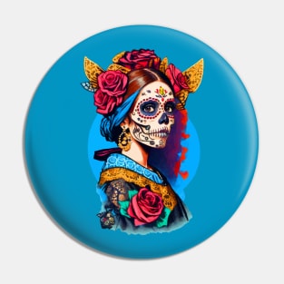 Sugar Skull Halloween. Girl with a Pearl Earring Pin