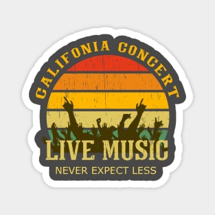 California music culture show concert crowd vintage distressed retro badge logo colors sunset Magnet