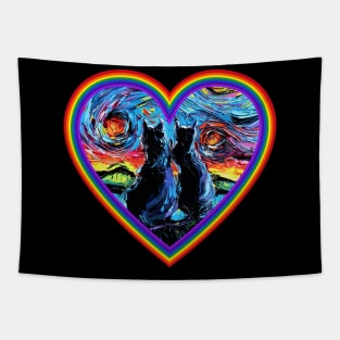 van Gogh's Cats in a rainbow heart Tapestry
