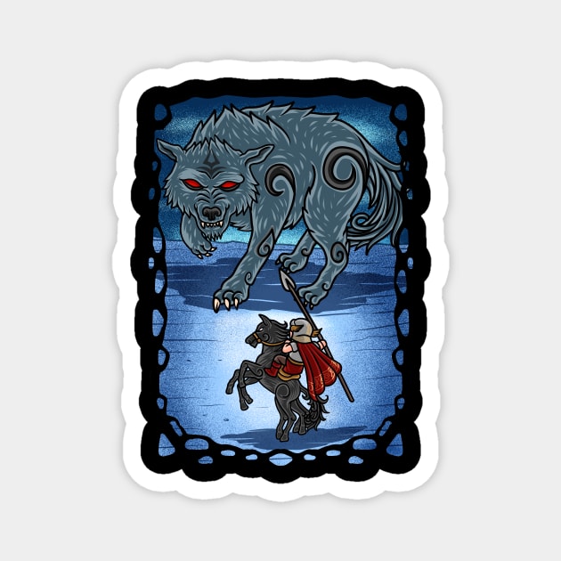 Divine Confrontation: Odin vs. Fenrir - Clash of the Norse Titans Magnet by Holymayo Tee