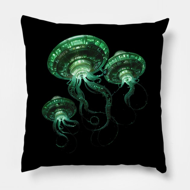 Alien Invasion! Galactic UFO Spaceship Jellyfish Pillow by HideTheInsanity