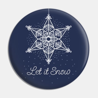 Let it Snow Christmas white snowflake illustration. Hand-drawn macrame snowflake trendy illustration. Pin