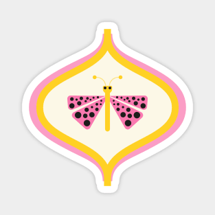 Pink and yellow cute retro butterfly with black dots Magnet