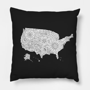 Flowers USA Map, Floral Map of the United States Pillow