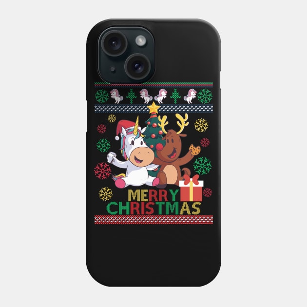 Ugly Christmas Unicorn and Deer Gift Phone Case by Lin-Eve