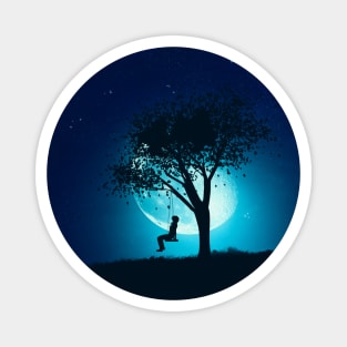 Girl on swing at night Magnet