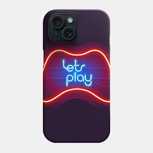 Colorful Neon Let's Play Sign with Game Controller Phone Case