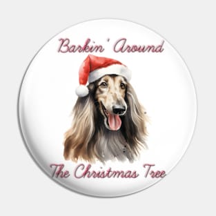 Christmas Afghan Hound Dog in Santa Hat Pin