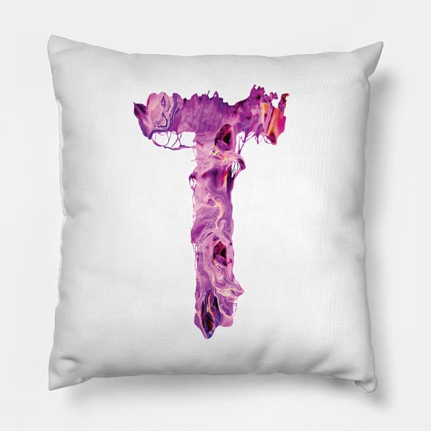 Colorful Painted Initial Letter T Pillow by Artifyio