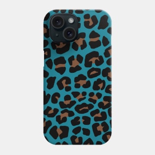 Leopard Spots Print Pattern in Teal and Brown Phone Case