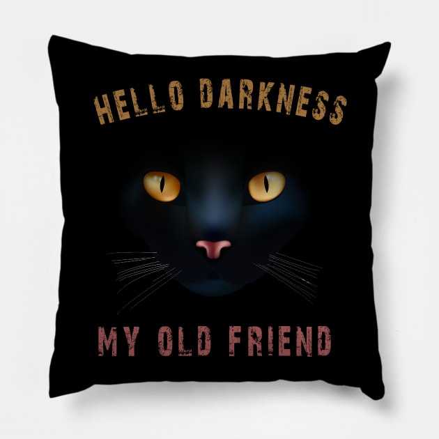 Hello Darkness My Old Friend Black Cat Tshirt Halloween Gift Pillow by Imm0rtalAnimati0n