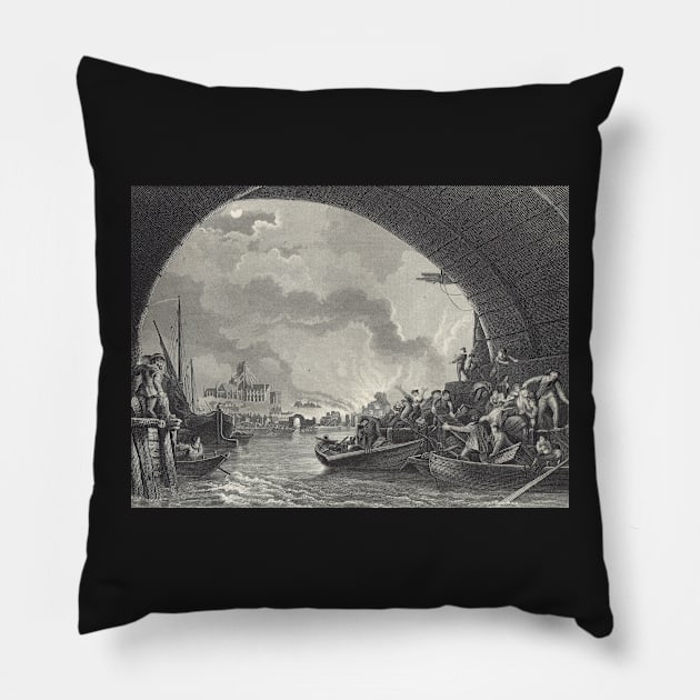 Escaping The Great Fire of London 1666 Pillow by artfromthepast