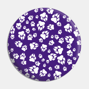 Tiger Paw Prints Pattern White on Purple Digital Design Pin