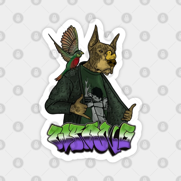 Crazy Dog with Bird & Duck Magnet by Wrongteeshirt