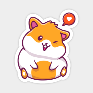 Hamster Magnet - Cute Hamster Sitting With Speech Bubble Love Cartoon by Catalyst Stuff