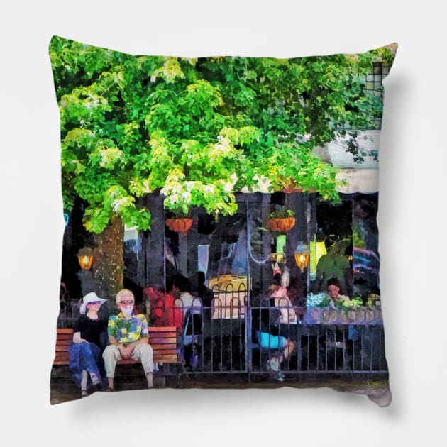 Asheville NC Outdoor Cafe Pillow by SusanSavad