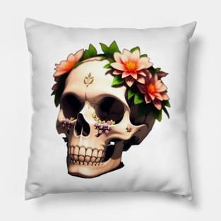 Just a Scull With Flowers 2 Pillow