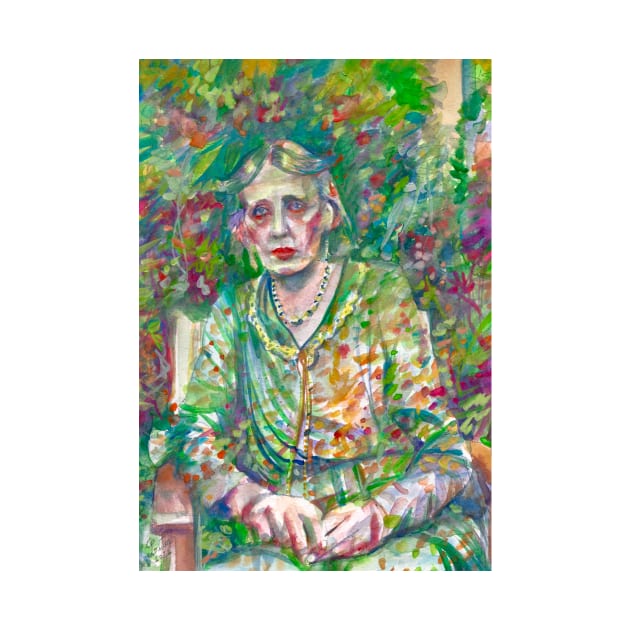 VIRGINIA WOOLF in the garden - watercolor portrait by lautir