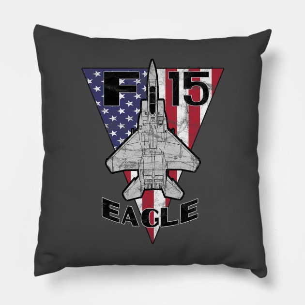 F-15 Eagle Military Fighter Jet Airplane Patriotic Vintage Pillow by DesignedForFlight