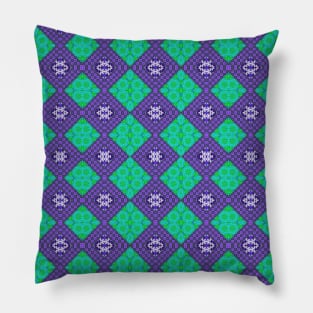 Purple and Green Digital Diamonds Pillow