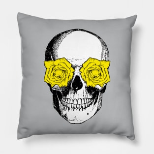 Skull and Roses | Skull and Flowers | Skulls and Skeletons | Vintage Skulls | Yellow Roses | Pillow