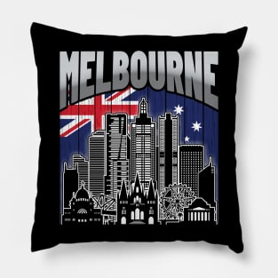 Melbourne Australia Skyline Vintage Australian Flag Pillow