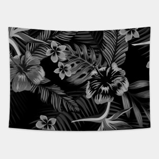 Black and Grey Hibiscus Flowers Tapestry