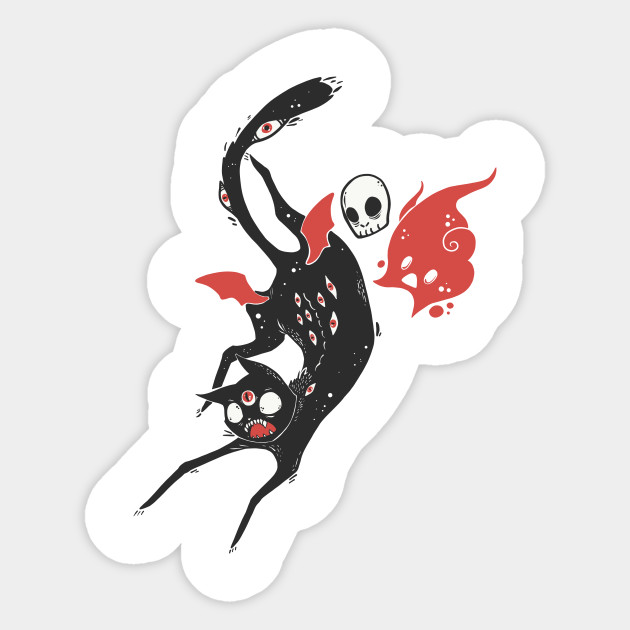 Black Cat Monster With Skull And Ghost Black Cat Sticker Teepublic Au