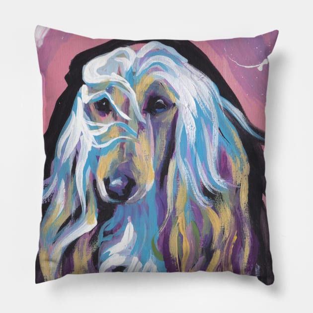Afghan Hound Dog Bright colorful pop dog art Pillow by bentnotbroken11