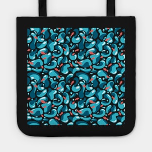 Seamless pattern with golden fish and water splashes. Tote