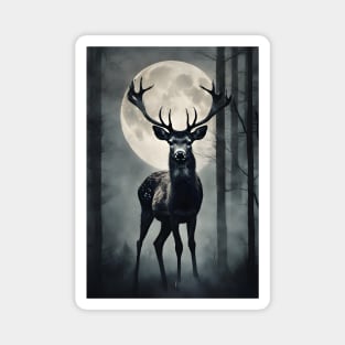 Deer in a Mysterious Dark Foggy Forest Vintage Art Magnet