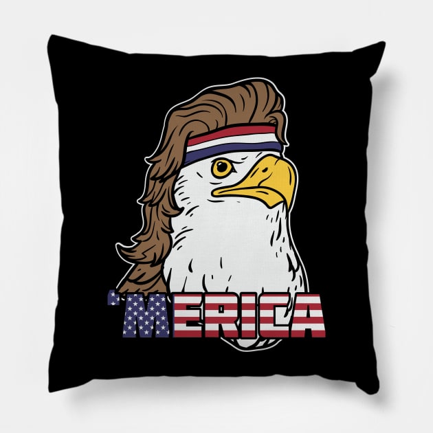 fourth of july t shirt featuring mullet eagle Pillow by Nowhereman78