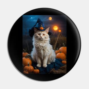 Sleek orange angora witch cat Pin