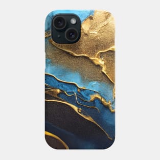 Fluid art gold with blue paint. Phone Case